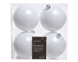 [4-022172] ASSORTIMENT DE BOULES DE NOEL EN PLASTIQUE - BLANC HIVERNAL - DIA10CM