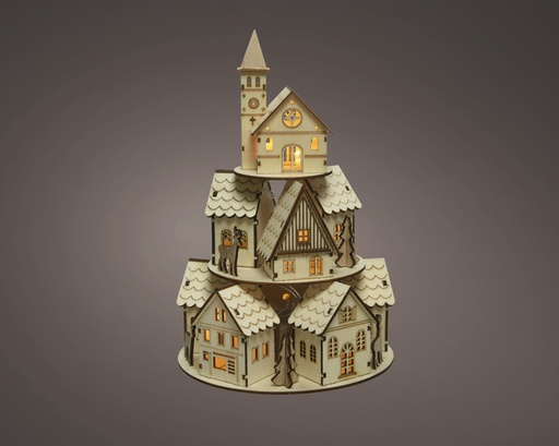 [4-486137] PETITE MAISON ILLUMINEE EN BOIS - 29CM - 10 LED/BAT/CHA/6H